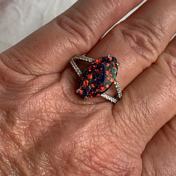 3 Carat Marquise Black Opal Ring, 925 Silver, S8 - Picture 6 of 10